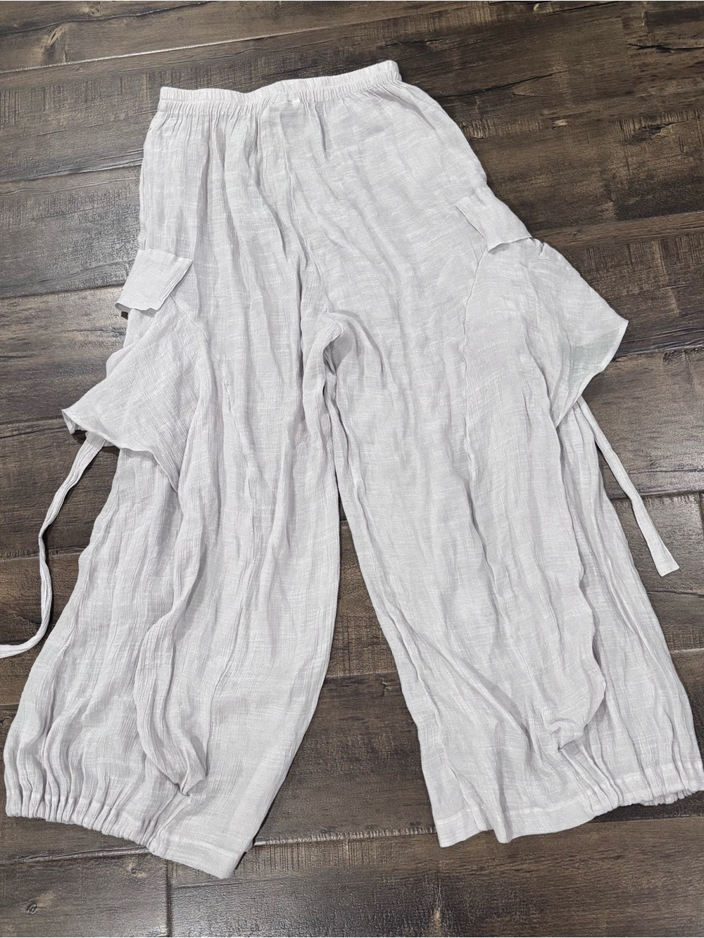 Unique Light Gray Wide-Leg Linen Blend Pants